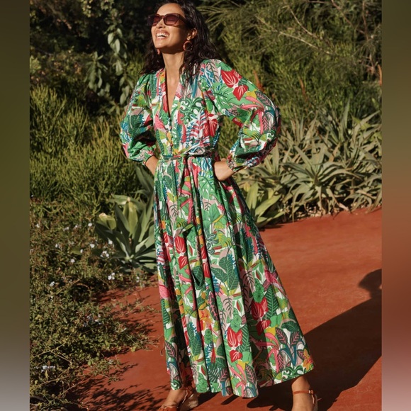 Boden Heather Parrot Print Blouse Size 2 Palm Leaf Paradise Jungle Long Sleeve - Picture 16 of 16